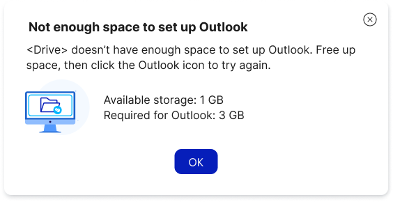 Outlook_Set up automatically_Not enough space.png