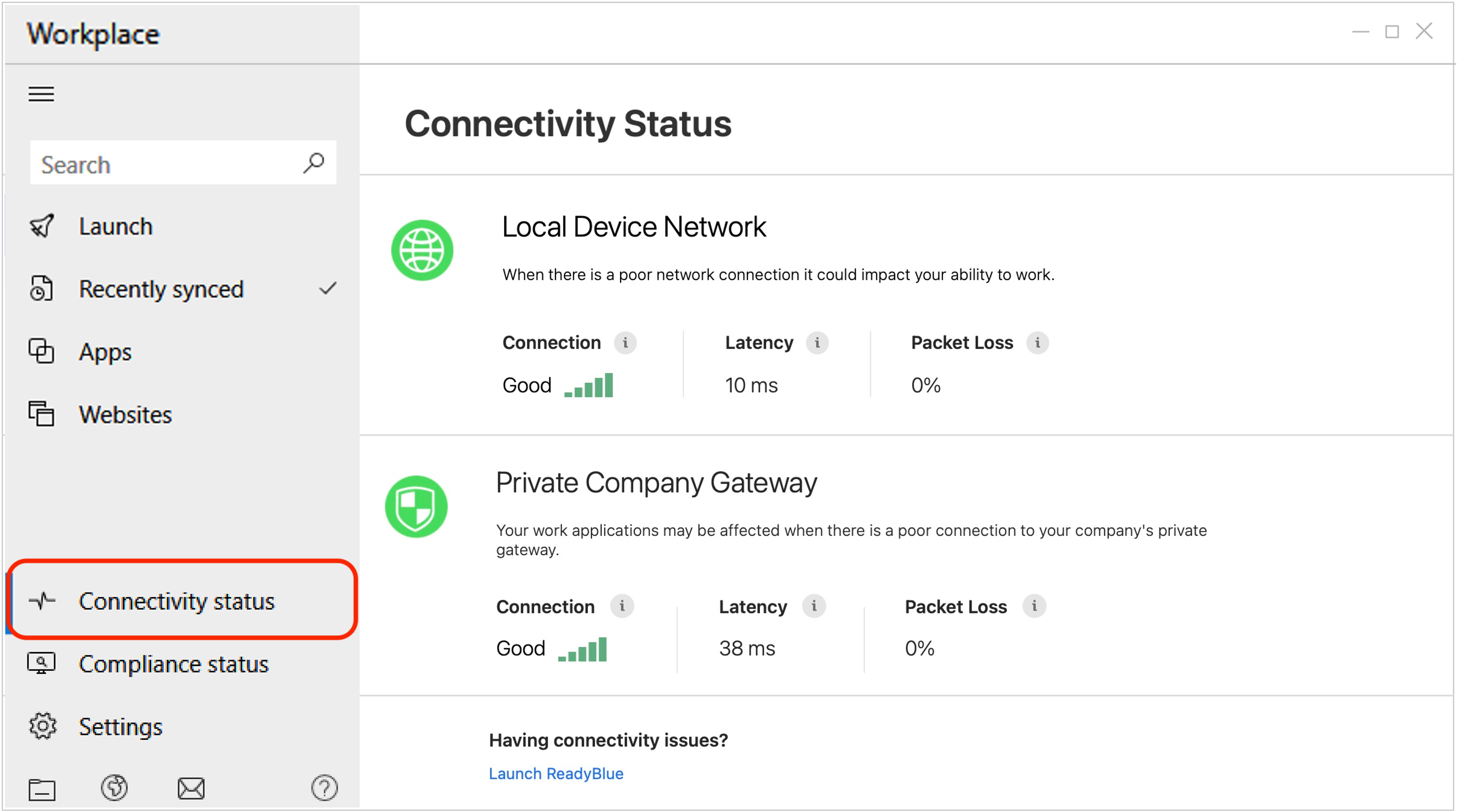 Launcher_Navigate to Connectivity Status_Windows.png
