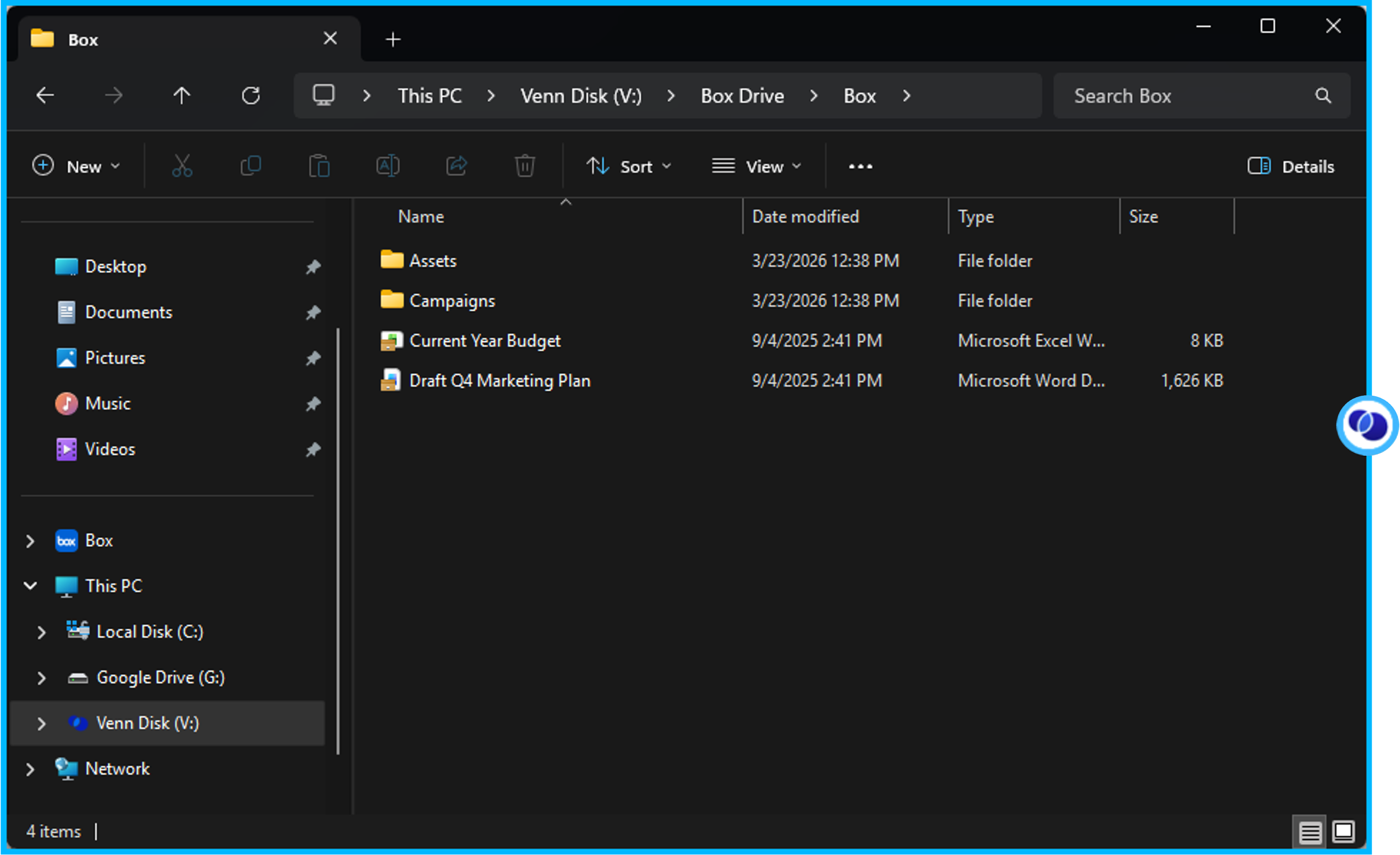 Box in File Explorer inside Blue Border for Windows