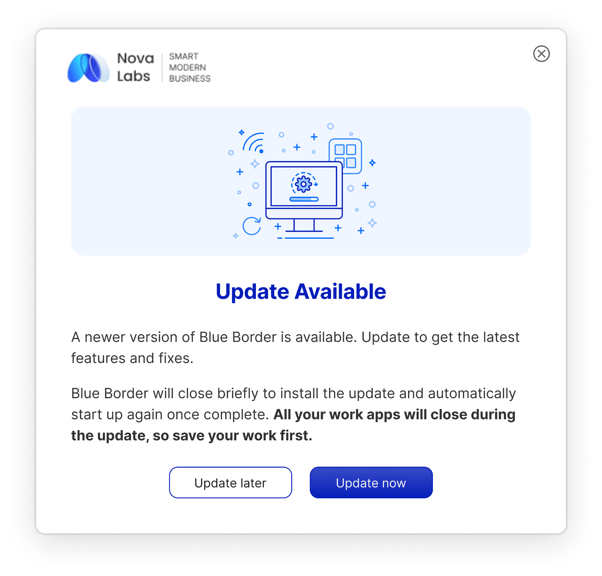 The update notification in Blue Border