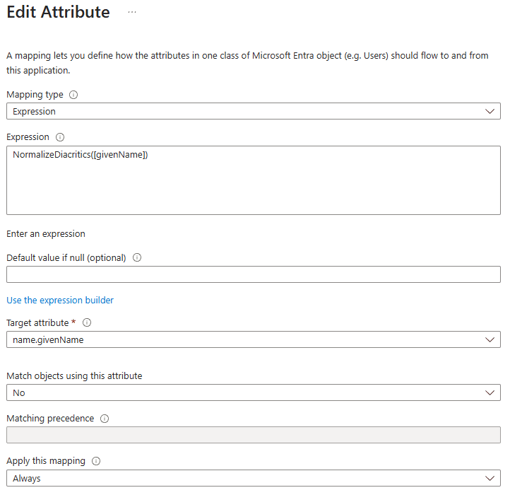Entra_Workplace App_Provisioning_Edit Attribute Mappings_Provision Microsoft Entra ID Users_GivenName mapping.png