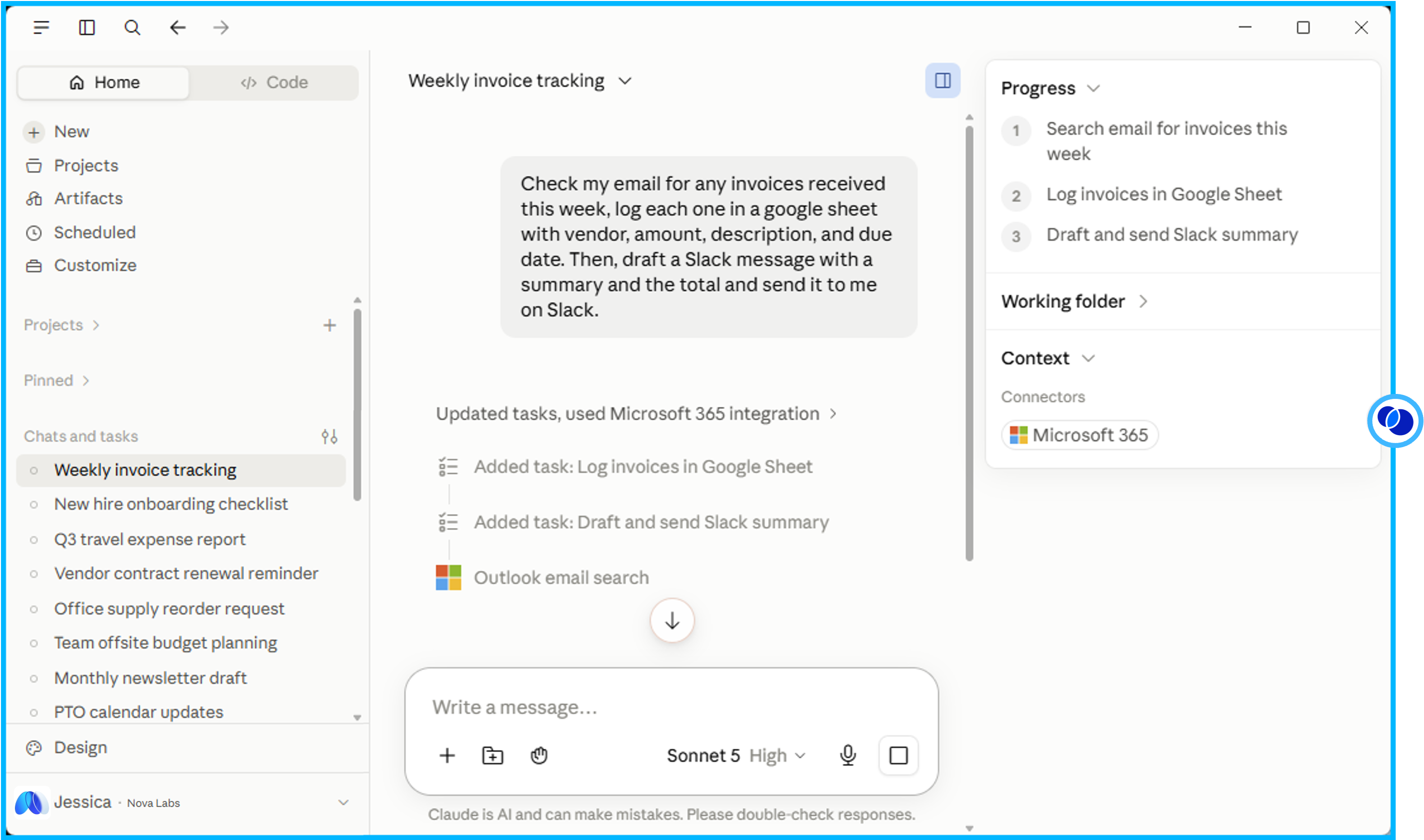 Claude desktop app running inside Blue Border